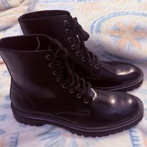Leather Express Shiny Black Lace-Up Boots NWT